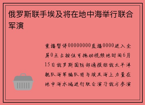 俄罗斯联手埃及将在地中海举行联合军演