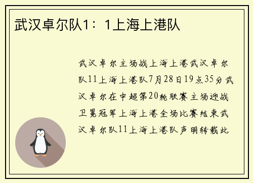 武汉卓尔队1：1上海上港队